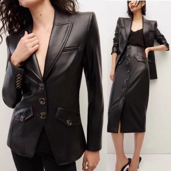 VERONICA BEARD BLAZER JACKET DICKEY BLACK LEATHER VEGAN ANOKI EDGY FALL MOTO - Picture 1 of 16